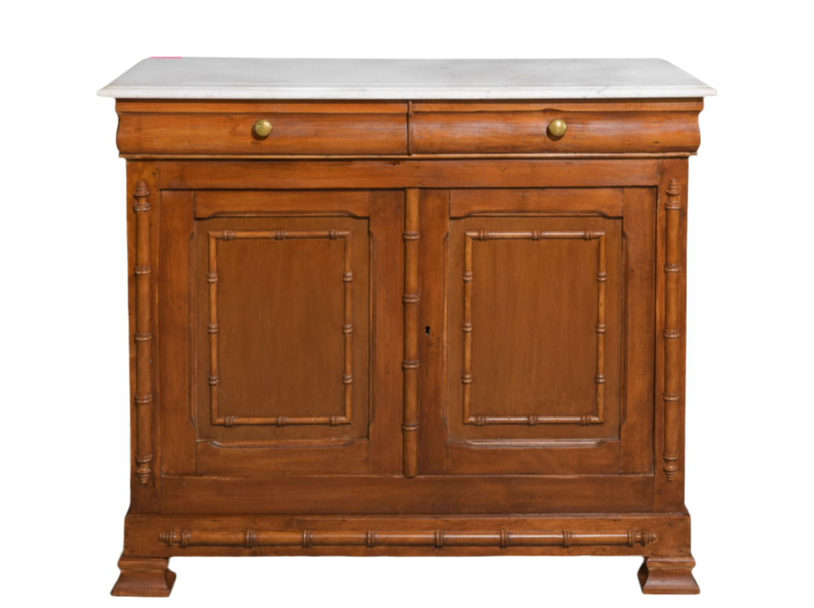 French Faux Bamboo White Marble Top Buffet
