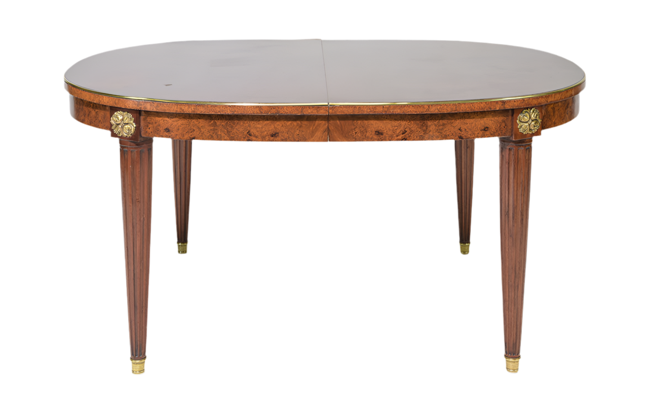 Louis XVI Style Burl Walnut Oval Dining Table
