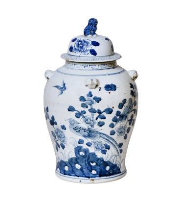 Bird and Flower Blue and White Porcelain Temple Jar