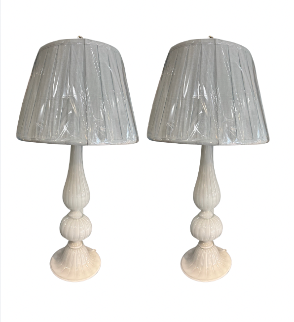 Pair of White Italian Murano Glass Lamps