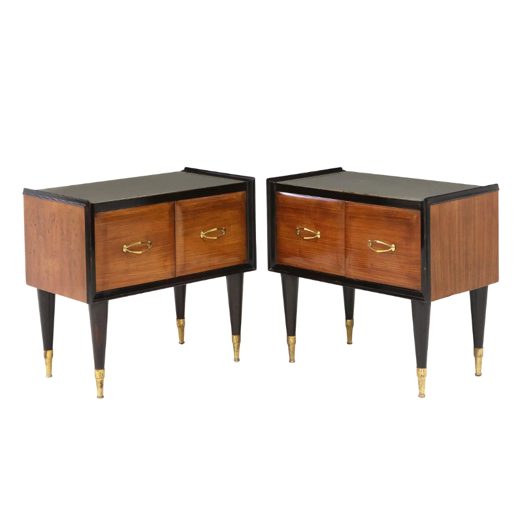 Italian Mid Century Glass Top Nightstands