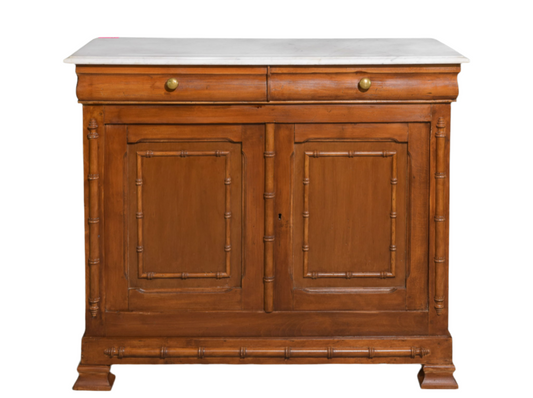 French Faux Bamboo White Marble Top Buffet