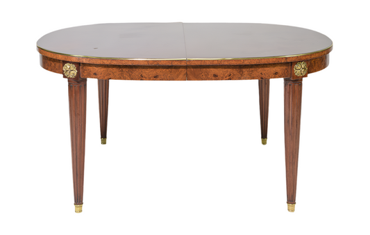 Louis XVI Style Burl Walnut Oval Dining Table