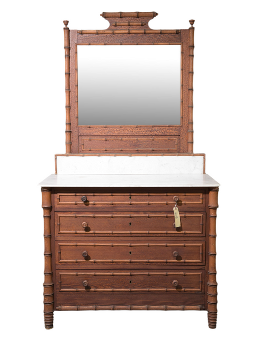 Faux Bamboo White Marble Top Dressing Chest
