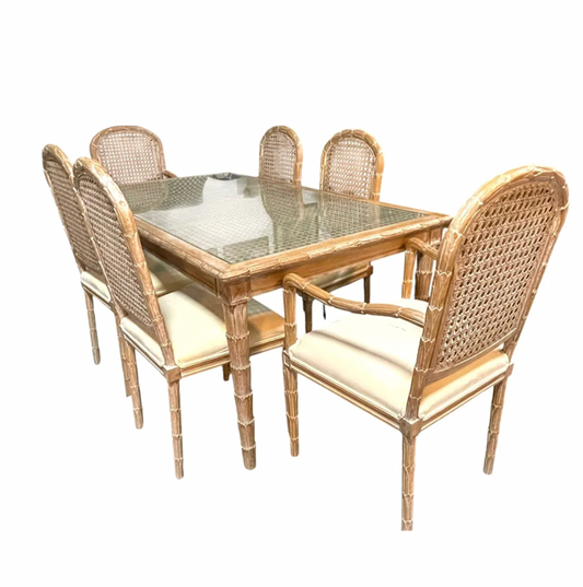 Hollywood Regency Faux Bamboo and Cane Dining Set